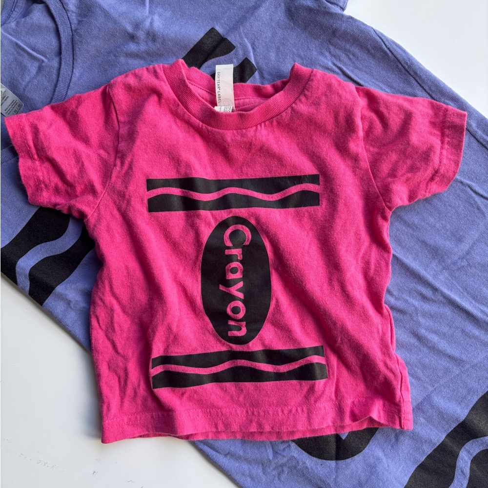 Bundle Womens Kids Crayon Graphic Tees in Purple & Pink Halloween Costume Fun - Picture 5 of 6